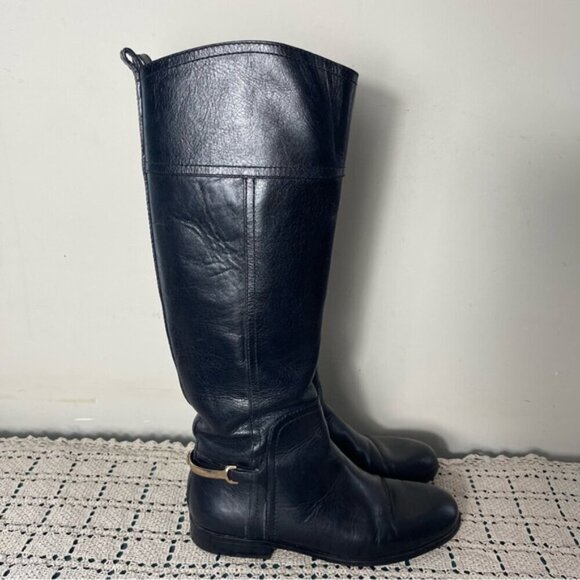 Tory Burch Black Leather Riding Boots Women's Size: 7M Gold hardware - Picture 1 of 14